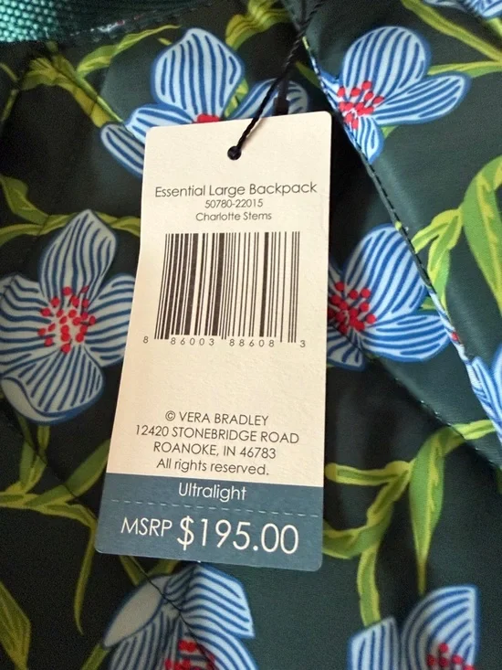 NWT Vera Bradley essential Large backpack in Charlotte stems. - Picture 3 of 5